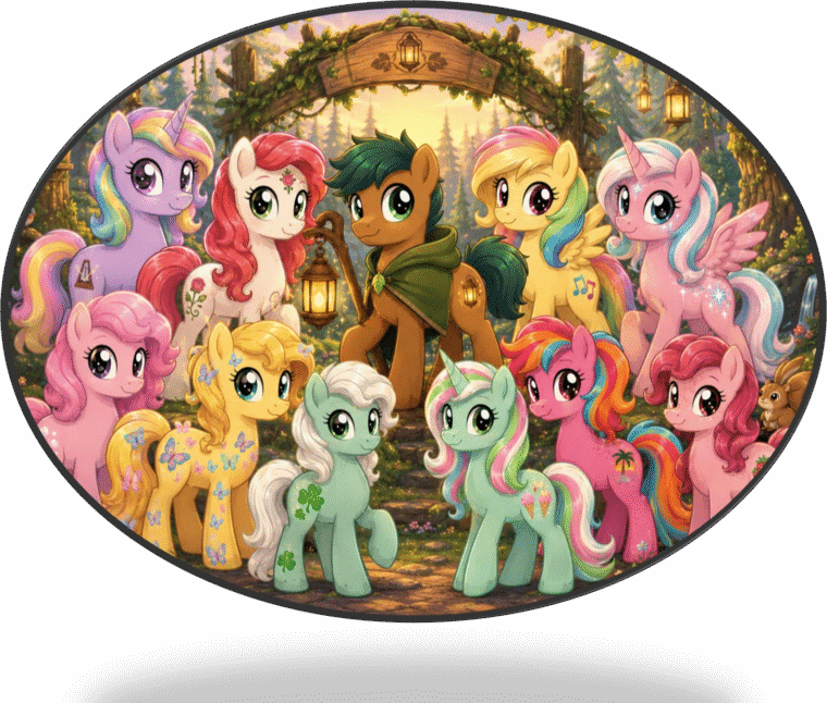The Stable System council — illustrated pony agents gathered in Fern Gully
