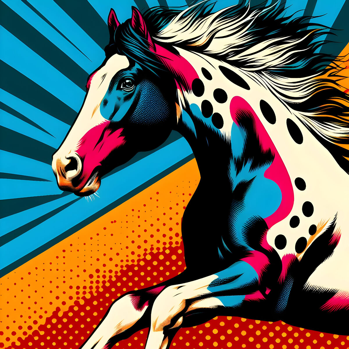 A bold pop-art painted horse mid-gallop — make the system unmistakably yours